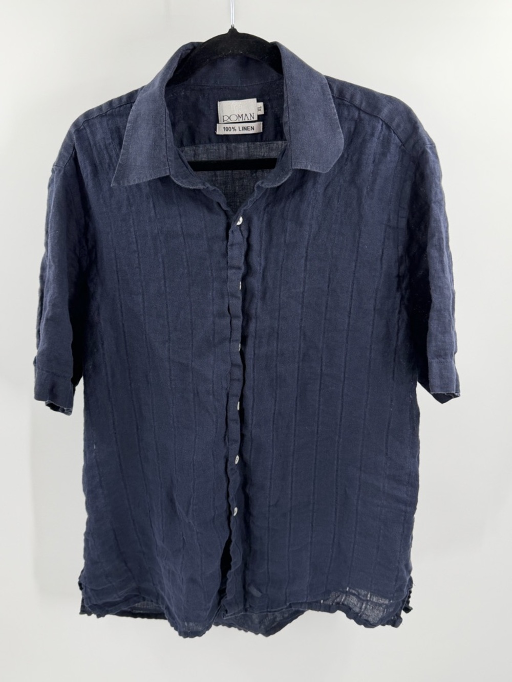 Roman Men’s 100% Linen Short Sleeve Button Down Shirt Navy‎ Blue XL